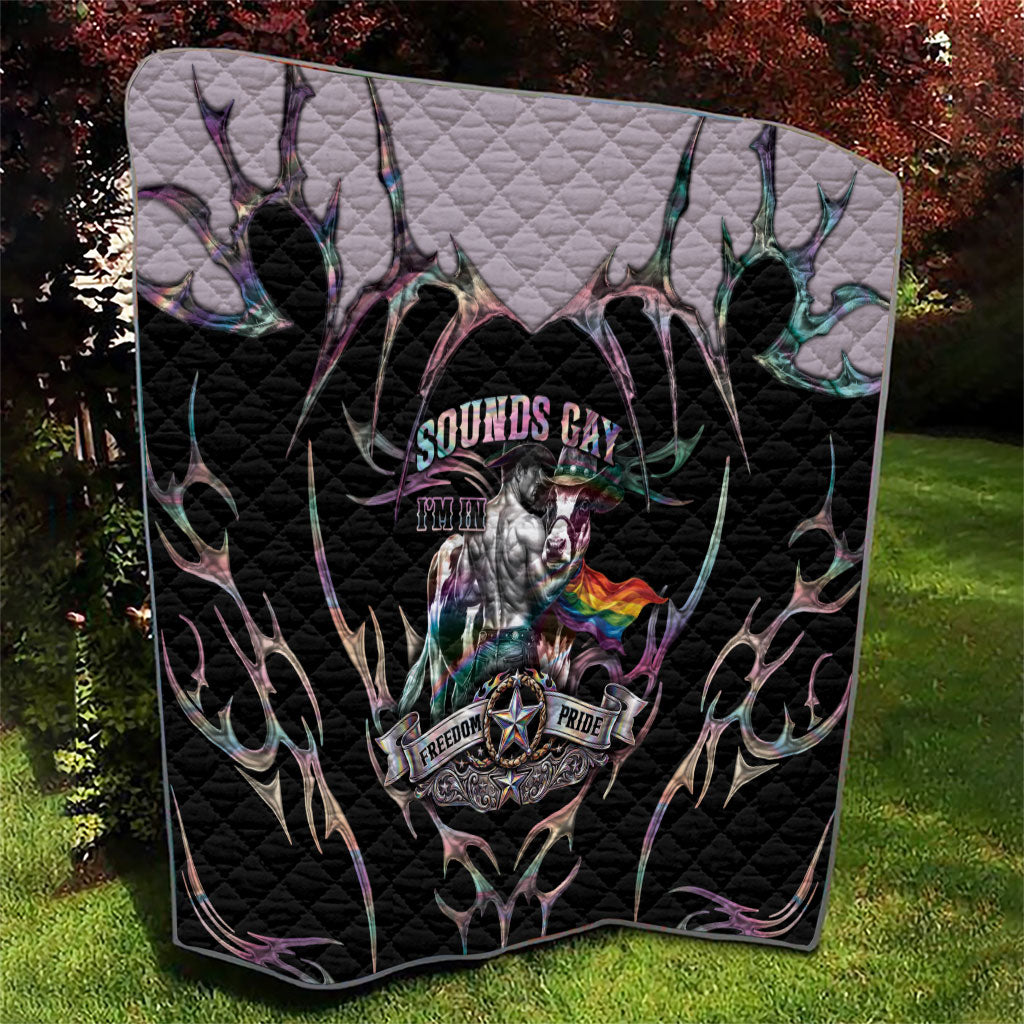 Cowboy Pride Month Sounds Gay Im in Quilt Y2K Tribal Chrome With Rainbow Scarf Cow Version 2