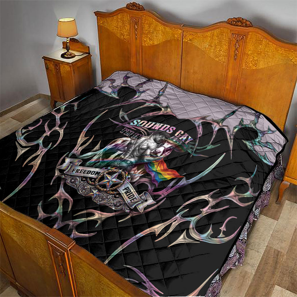 Cowboy Pride Month Sounds Gay Im in Quilt Y2K Tribal Chrome With Rainbow Scarf Cow Version 2