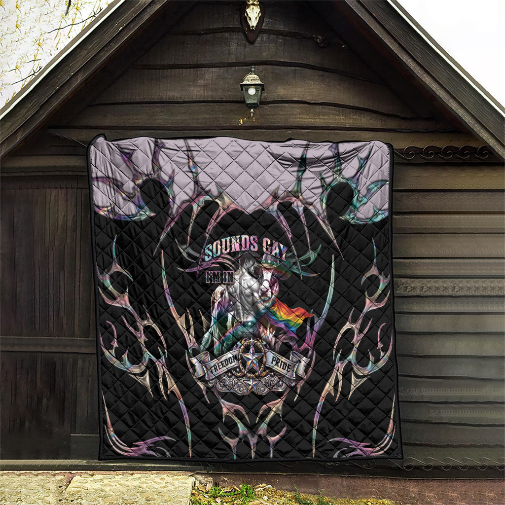 Cowboy Pride Month Sounds Gay Im in Quilt Y2K Tribal Chrome With Rainbow Scarf Cow Version 2