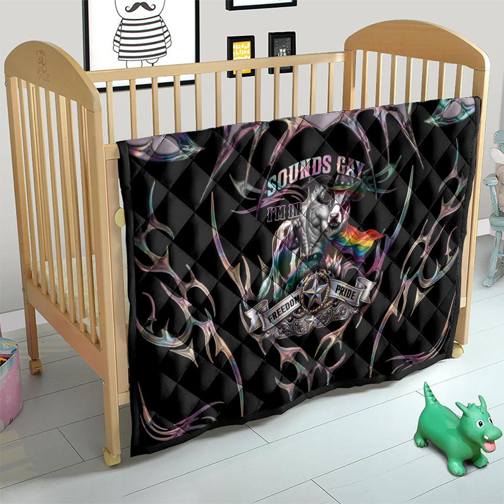 Cowboy Pride Month Sounds Gay Im in Quilt Y2K Tribal Chrome With Rainbow Scarf Cow Version 2