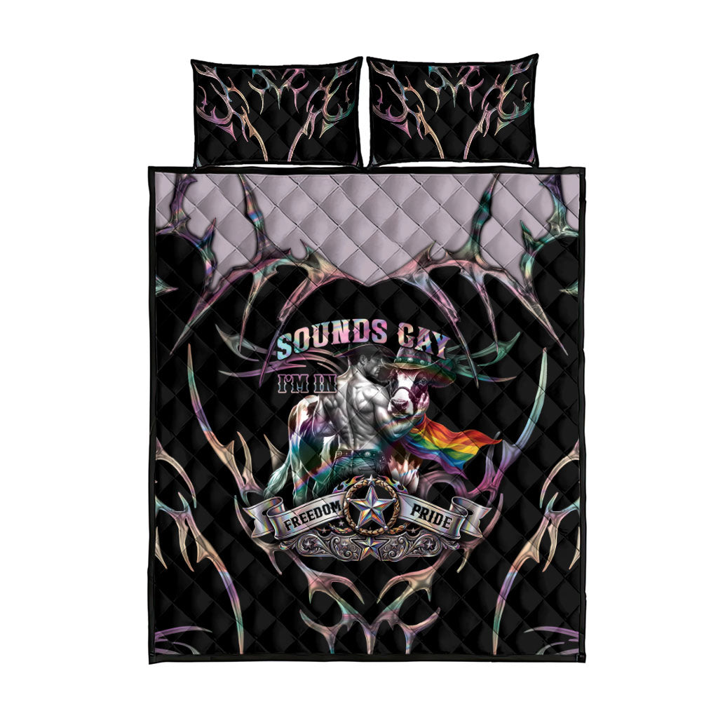 Cowboy Pride Month Sounds Gay Im in Quilt Bed Set Y2K Tribal Chrome With Rainbow Scarf Cow Version 2