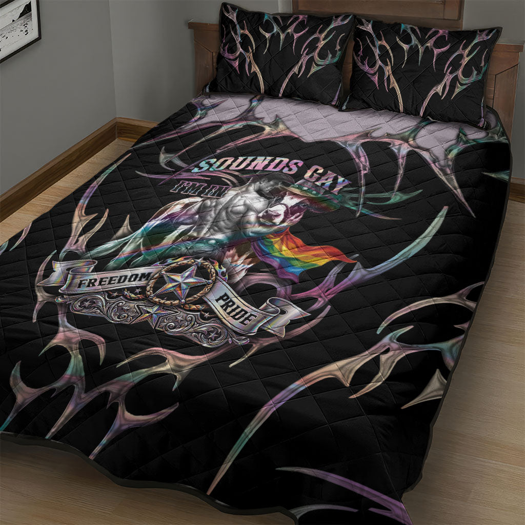 Cowboy Pride Month Sounds Gay Im in Quilt Bed Set Y2K Tribal Chrome With Rainbow Scarf Cow Version 2