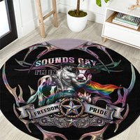 Cowboy Pride Month Sounds Gay Im in Round Carpet Y2K Tribal Chrome With Rainbow Scarf Cow Version 2
