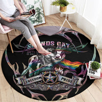 Cowboy Pride Month Sounds Gay Im in Round Carpet Y2K Tribal Chrome With Rainbow Scarf Cow Version 2