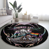 Cowboy Pride Month Sounds Gay Im in Round Carpet Y2K Tribal Chrome With Rainbow Scarf Cow Version 2