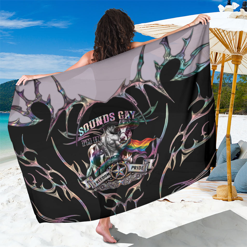 Cowboy Pride Month Sounds Gay Im in Sarong Y2K Tribal Chrome With Rainbow Scarf Cow Version 2