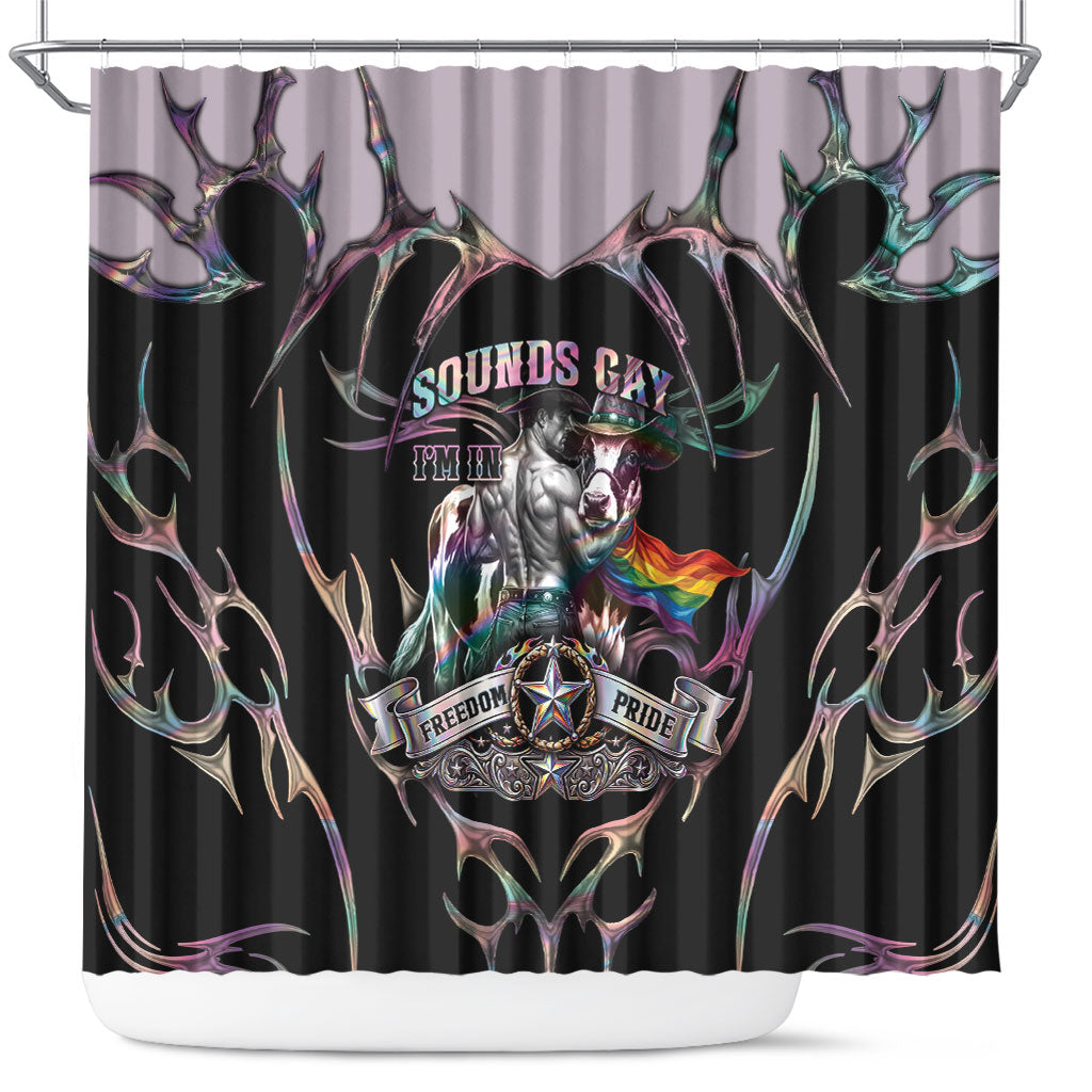 Cowboy Pride Month Sounds Gay Im in Shower Curtain Y2K Tribal Chrome With Rainbow Scarf Cow Version 2