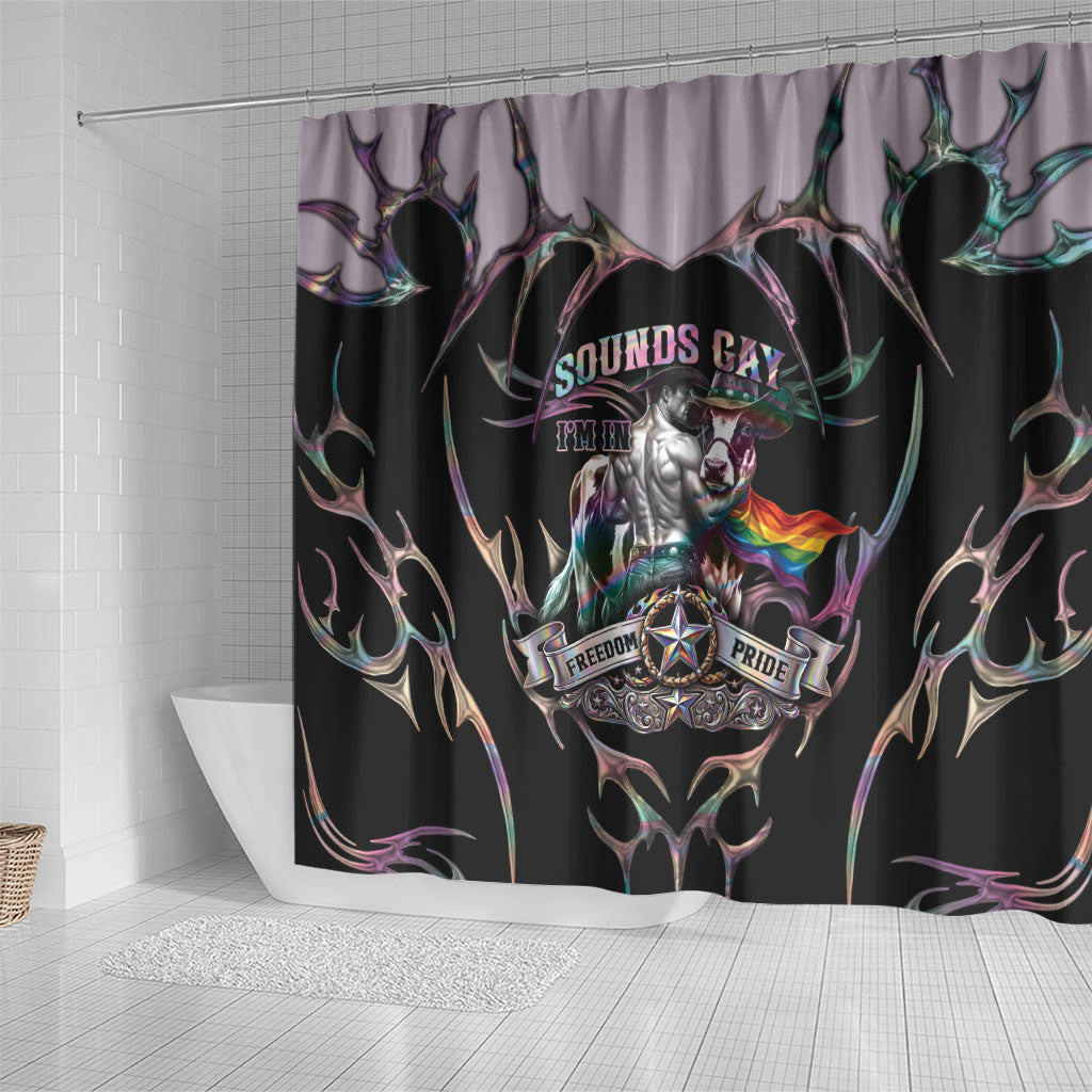 Cowboy Pride Month Sounds Gay Im in Shower Curtain Y2K Tribal Chrome With Rainbow Scarf Cow Version 2