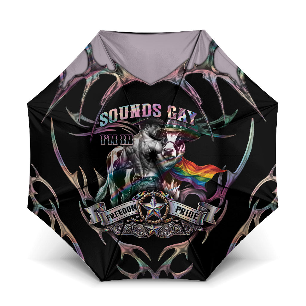 Cowboy Pride Month Sounds Gay Im in Umbrella Y2K Tribal Chrome With Rainbow Scarf Cow Version 2