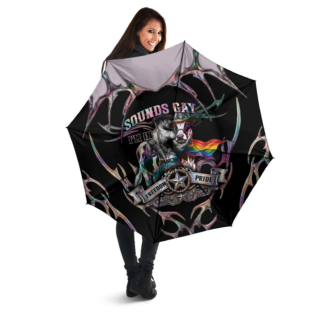 Cowboy Pride Month Sounds Gay Im in Umbrella Y2K Tribal Chrome With Rainbow Scarf Cow Version 2