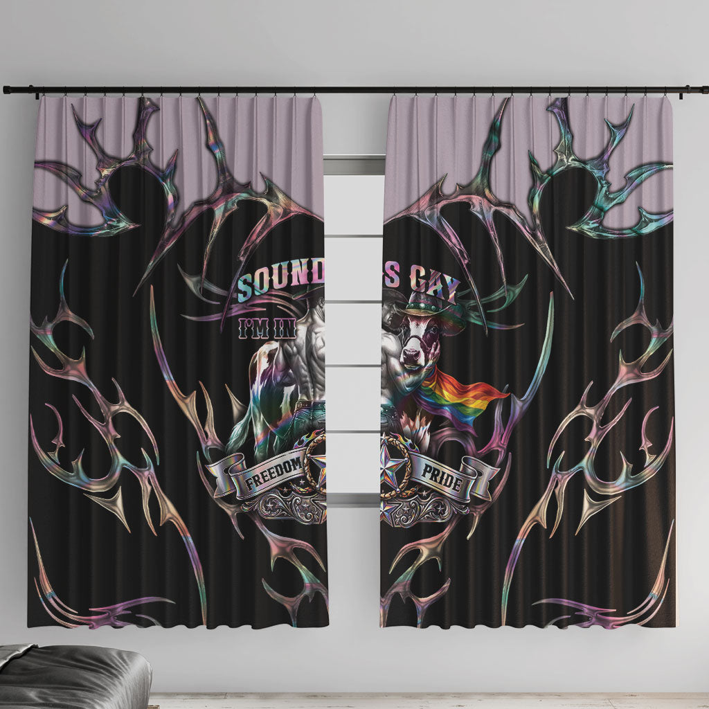 Cowboy Pride Month Sounds Gay Im in Window Curtain Y2K Tribal Chrome With Rainbow Scarf Cow Version 2
