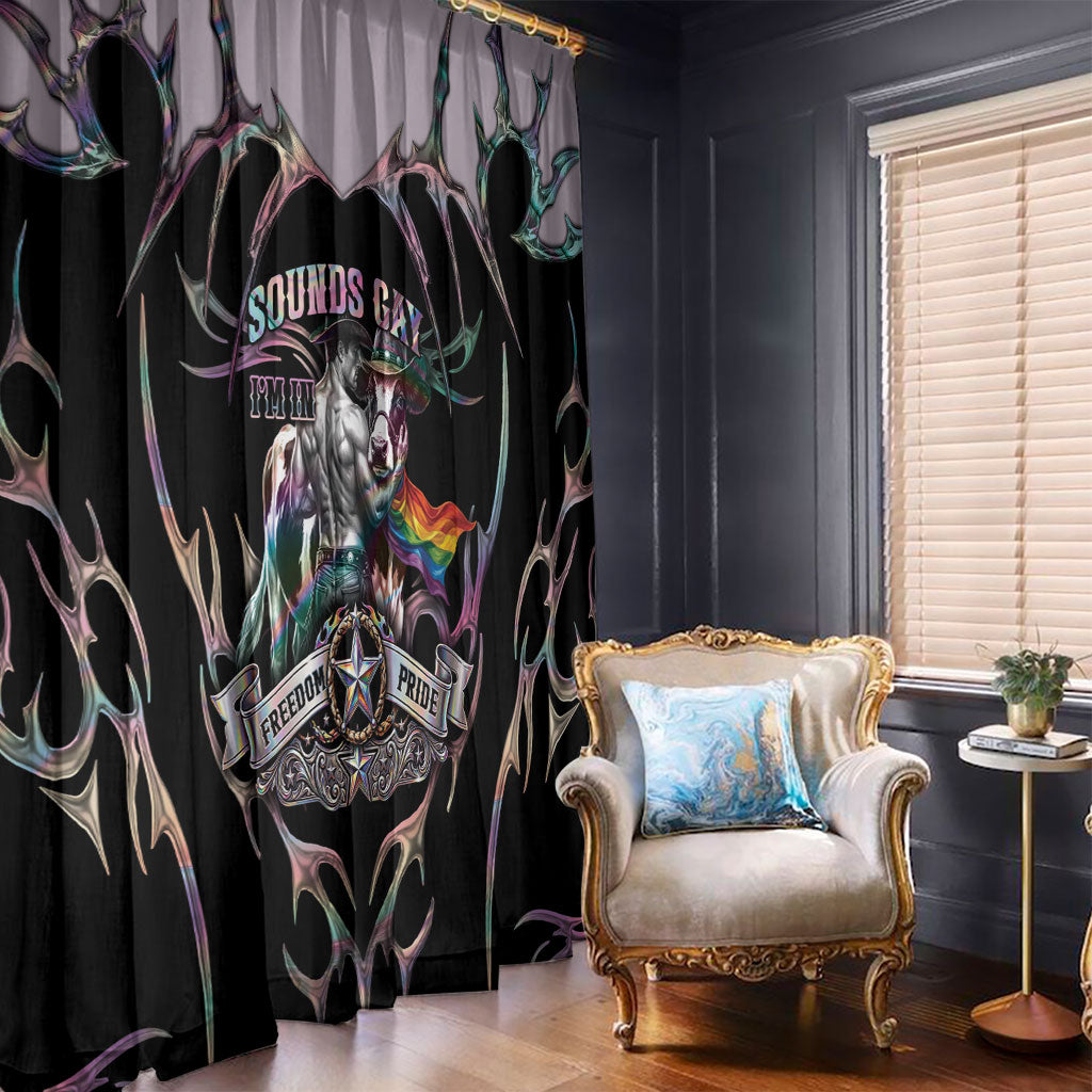 Cowboy Pride Month Sounds Gay Im in Window Curtain Y2K Tribal Chrome With Rainbow Scarf Cow Version 2