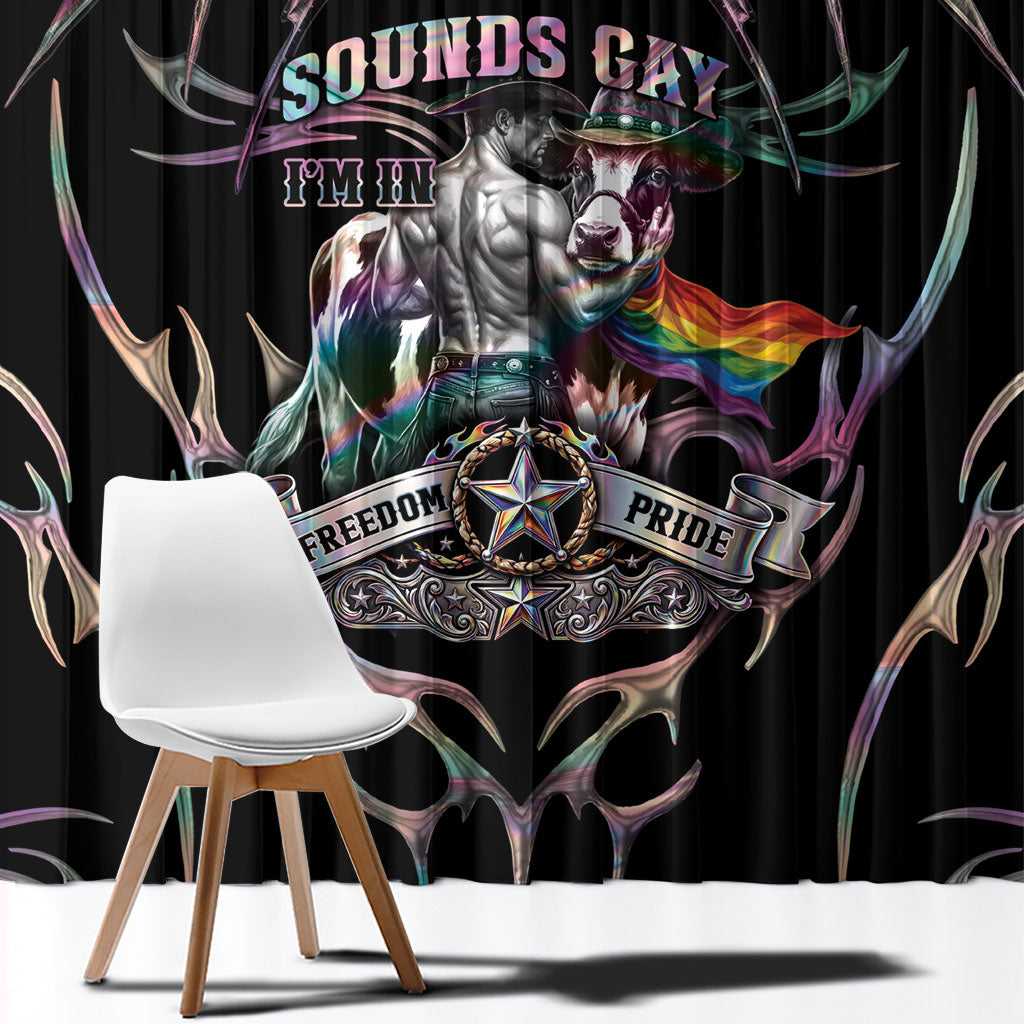 Cowboy Pride Month Sounds Gay Im in Window Curtain Y2K Tribal Chrome With Rainbow Scarf Cow Version 2