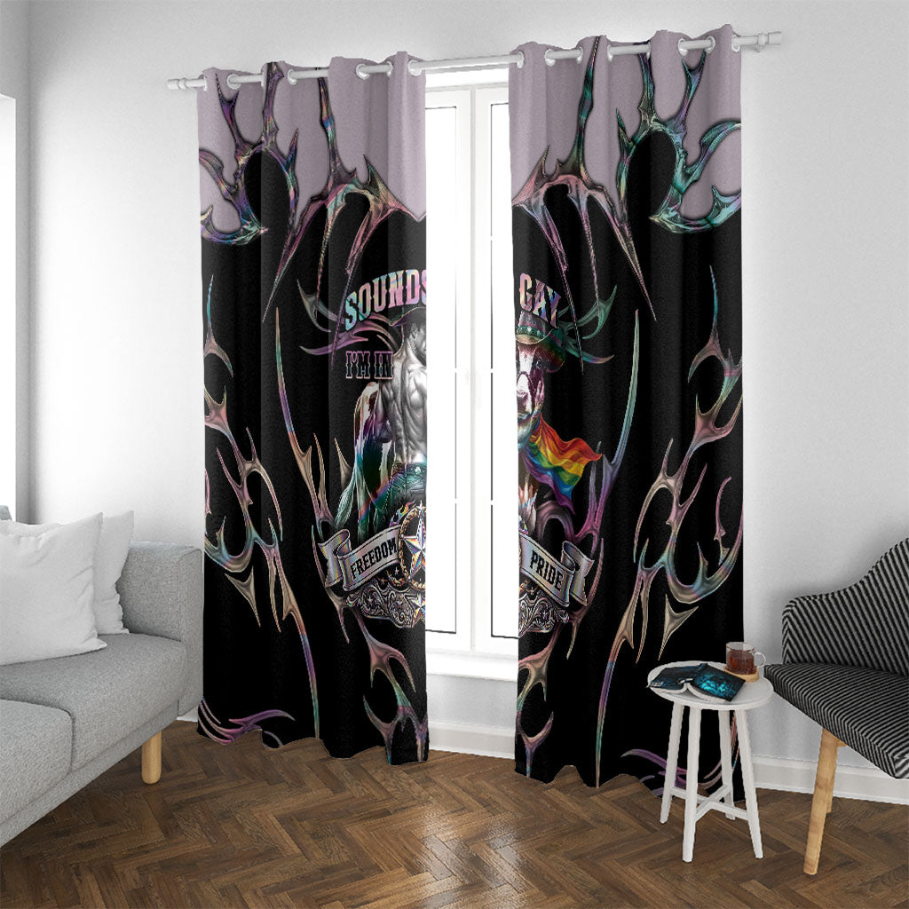 Cowboy Pride Month Sounds Gay Im in Window Curtain Y2K Tribal Chrome With Rainbow Scarf Cow Version 2