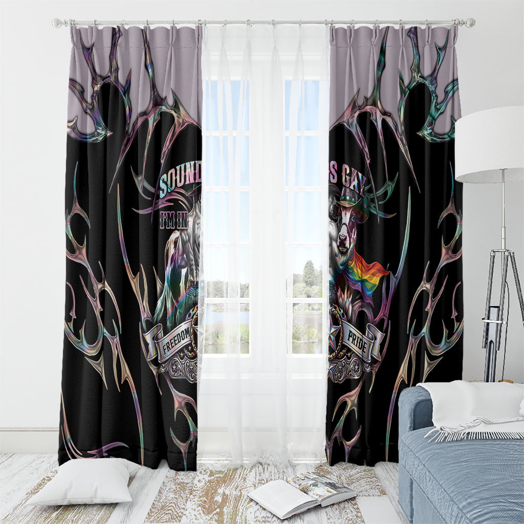 Cowboy Pride Month Sounds Gay Im in Window Curtain Y2K Tribal Chrome With Rainbow Scarf Cow Version 2