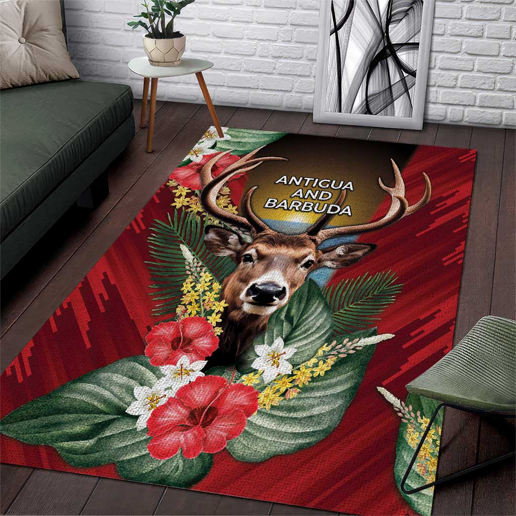 Antigua and Barbuda Area Rug Tropical Flowers Stag Deer - Wonder Print Shop