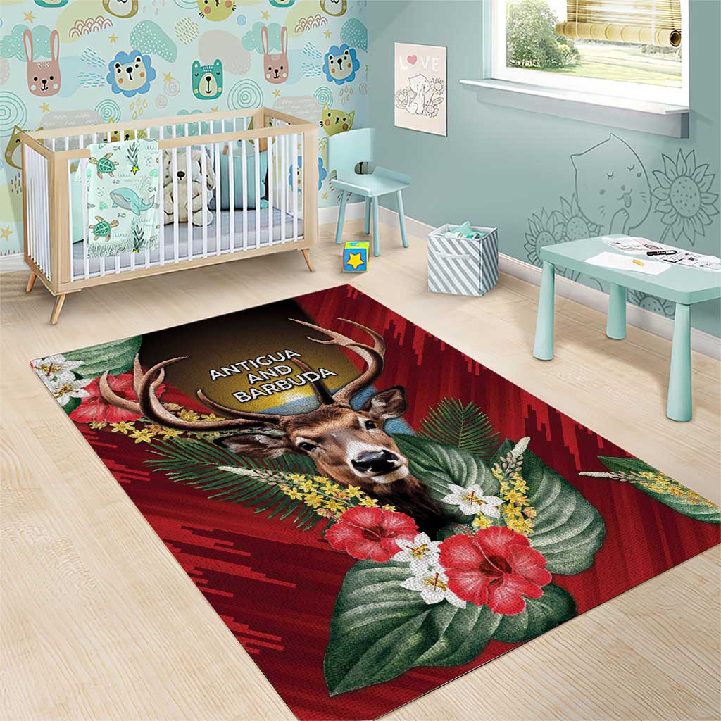 Antigua and Barbuda Area Rug Tropical Flowers Stag Deer - Wonder Print Shop