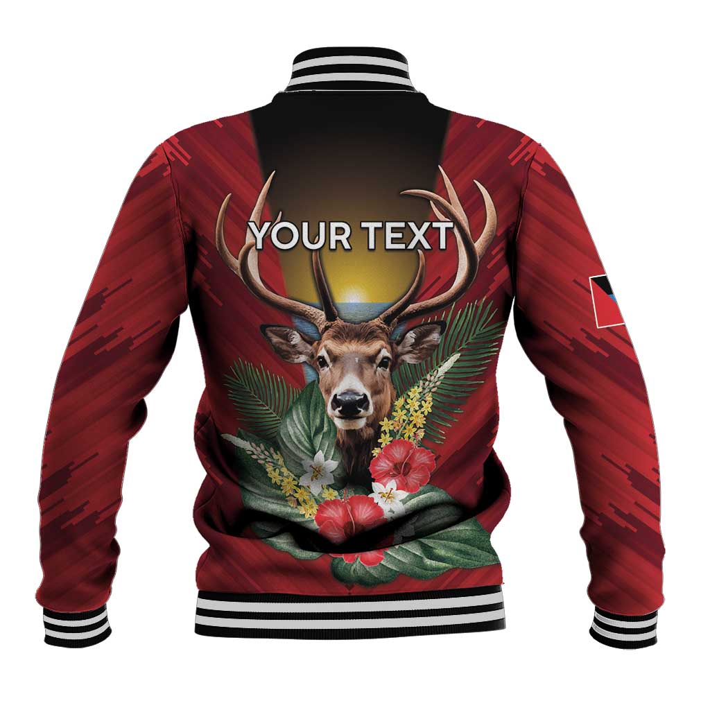 Personalized Antigua and Barbuda Baseball Jacket Tropical Flowers Stag Deer - Wonder Print Shop