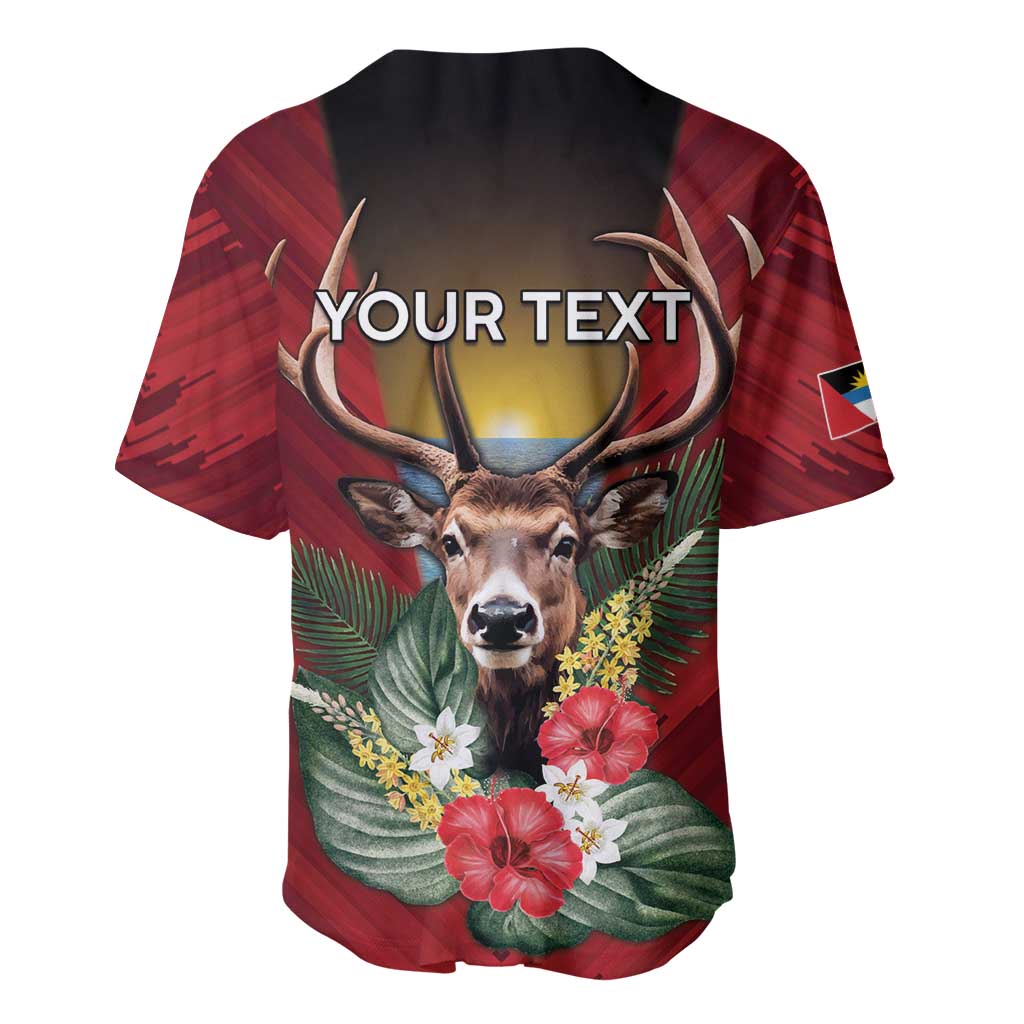 Personalized Antigua and Barbuda Baseball Jersey Tropical Flowers Stag Deer - Wonder Print Shop