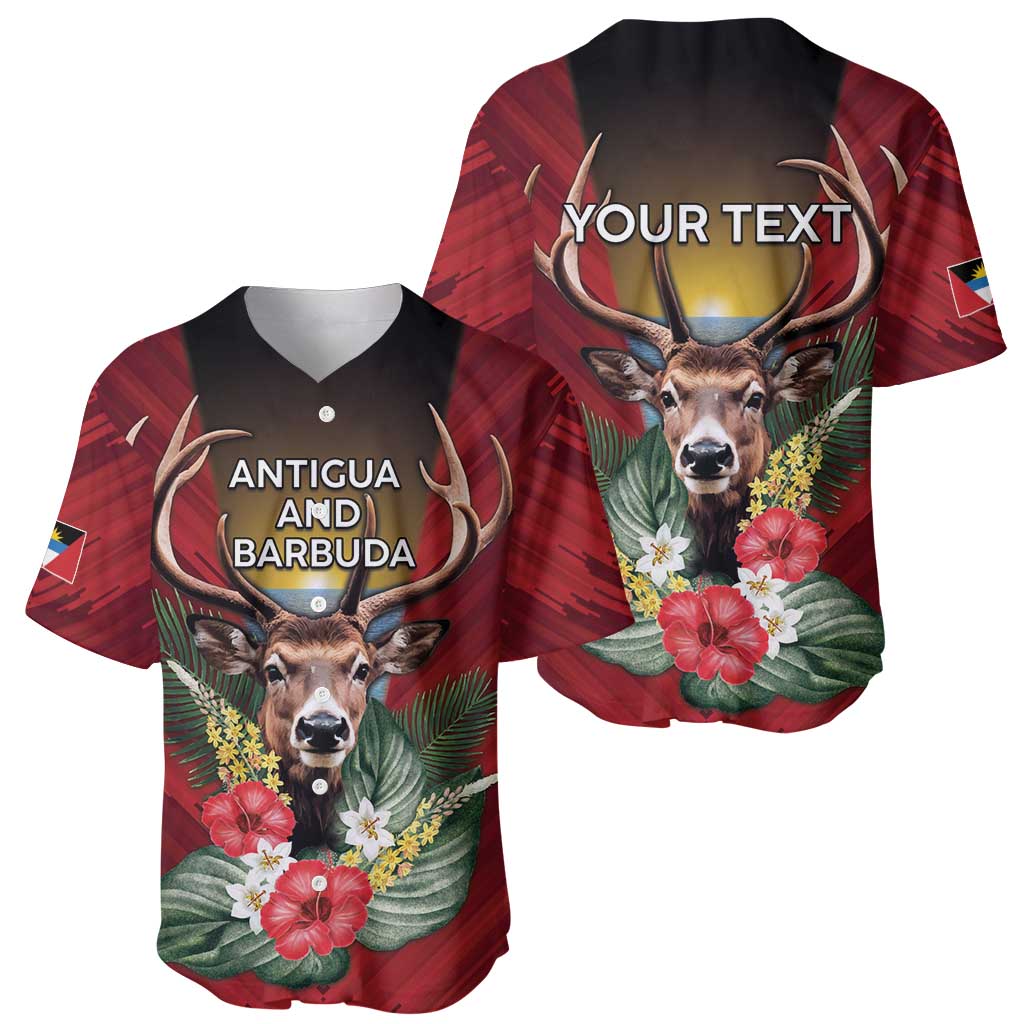 Personalized Antigua and Barbuda Baseball Jersey Tropical Flowers Stag Deer - Wonder Print Shop