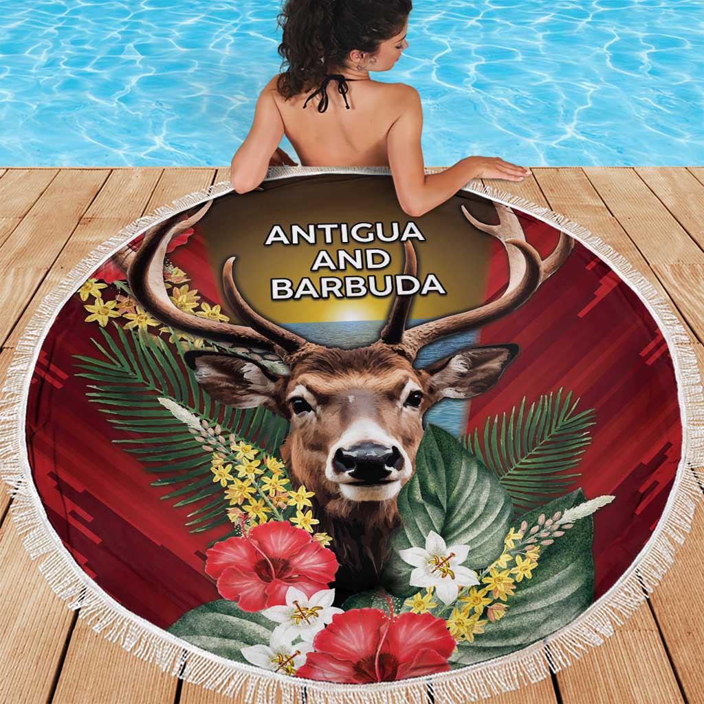 Antigua and Barbuda Beach Blanket Tropical Flowers Stag Deer - Wonder Print Shop