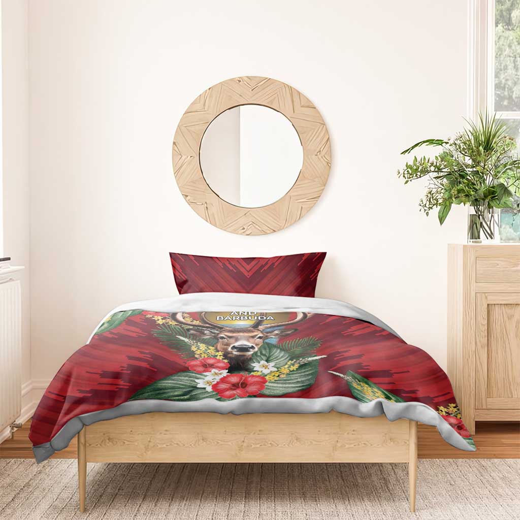 Antigua and Barbuda Bedding Set Tropical Flowers Stag Deer - Wonder Print Shop
