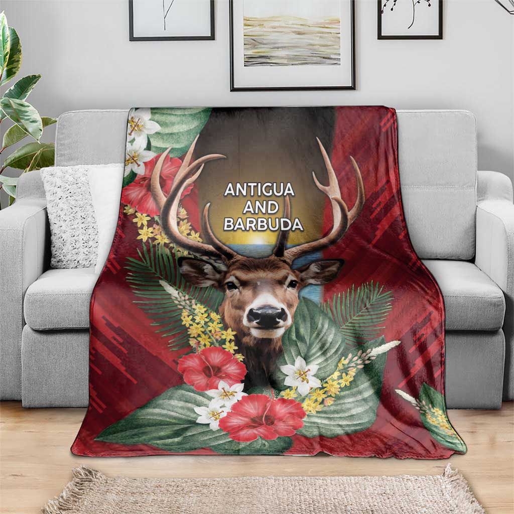 Antigua and Barbuda Blanket Tropical Flowers Stag Deer - Wonder Print Shop