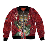 Personalized Antigua and Barbuda Bomber Jacket Tropical Flowers Stag Deer - Wonder Print Shop