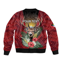 Personalized Antigua and Barbuda Bomber Jacket Tropical Flowers Stag Deer - Wonder Print Shop