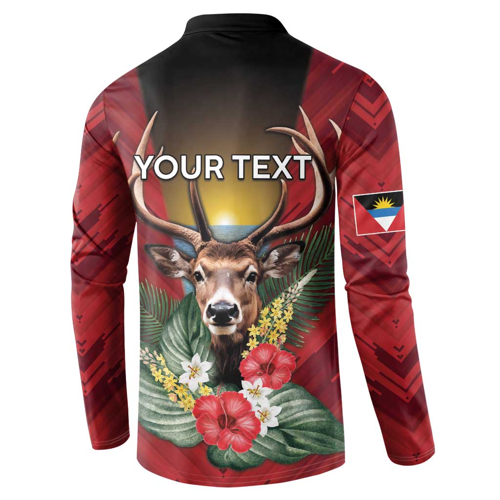 Personalized Antigua and Barbuda Button Sweatshirt Tropical Flowers Stag Deer - Wonder Print Shop