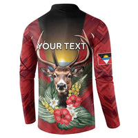 Personalized Antigua and Barbuda Button Sweatshirt Tropical Flowers Stag Deer - Wonder Print Shop