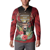 Personalized Antigua and Barbuda Button Sweatshirt Tropical Flowers Stag Deer - Wonder Print Shop
