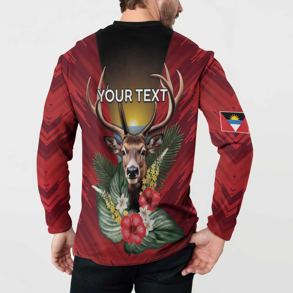 Personalized Antigua and Barbuda Button Sweatshirt Tropical Flowers Stag Deer - Wonder Print Shop