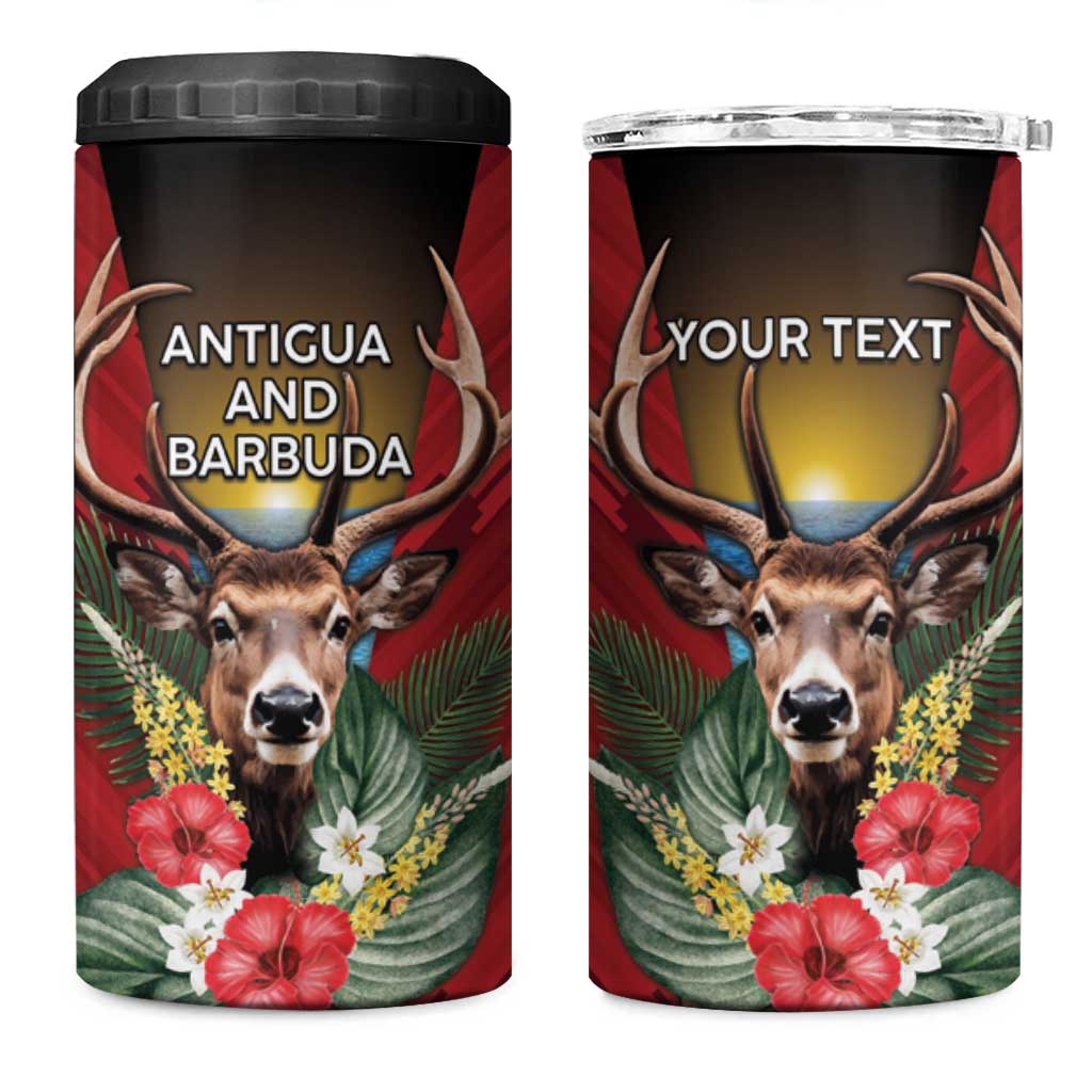 Personalized Antigua and Barbuda 4 in 1 Can Cooler Tumbler Tropical Flowers Stag Deer - Wonder Print Shop