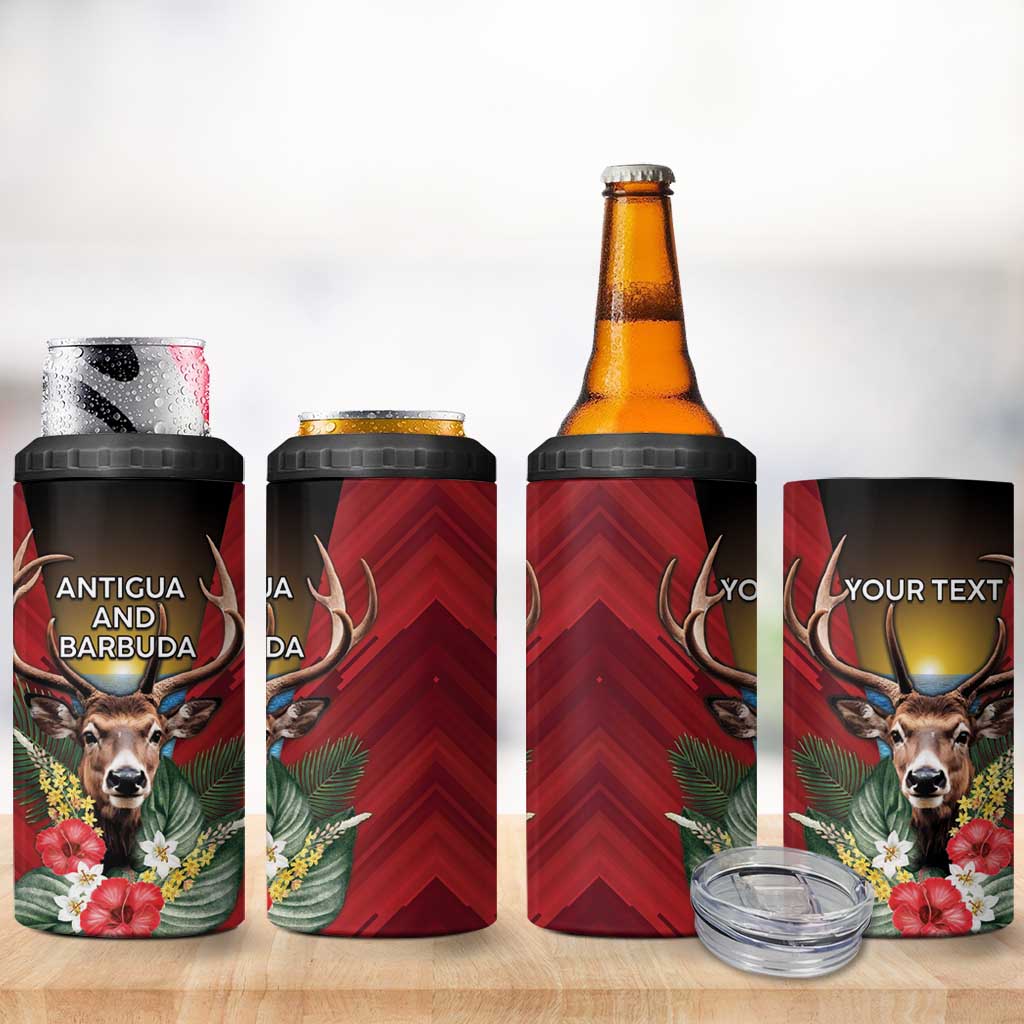 Personalized Antigua and Barbuda 4 in 1 Can Cooler Tumbler Tropical Flowers Stag Deer - Wonder Print Shop