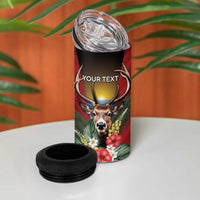 Personalized Antigua and Barbuda 4 in 1 Can Cooler Tumbler Tropical Flowers Stag Deer - Wonder Print Shop