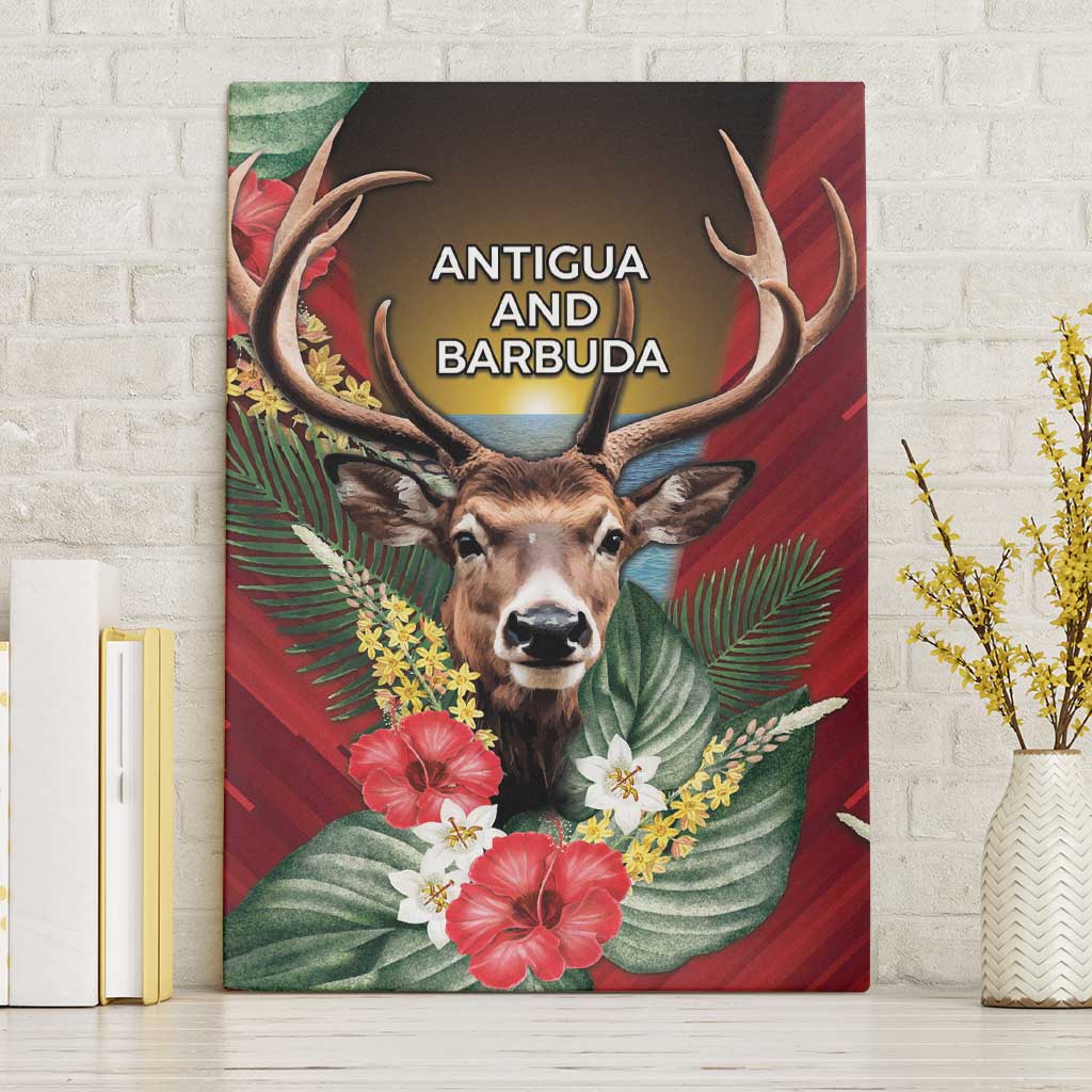 Antigua and Barbuda Canvas Wall Art Tropical Flowers Stag Deer - Wonder Print Shop