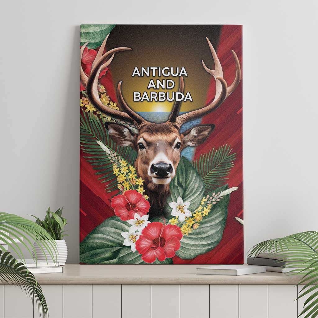 Antigua and Barbuda Canvas Wall Art Tropical Flowers Stag Deer - Wonder Print Shop