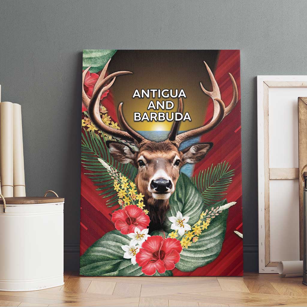 Antigua and Barbuda Canvas Wall Art Tropical Flowers Stag Deer - Wonder Print Shop