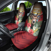 Antigua and Barbuda Car Seat Cover Tropical Flowers Stag Deer - Wonder Print Shop