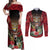 Personalized Antigua and Barbuda Couples Matching Off Shoulder Maxi Dress and Long Sleeve Button Shirt Tropical Flowers Stag Deer - Wonder Print Shop
