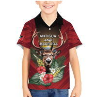 Personalized Antigua and Barbuda Family Matching Mermaid Dress and Hawaiian Shirt Tropical Flowers Stag Deer - Wonder Print Shop