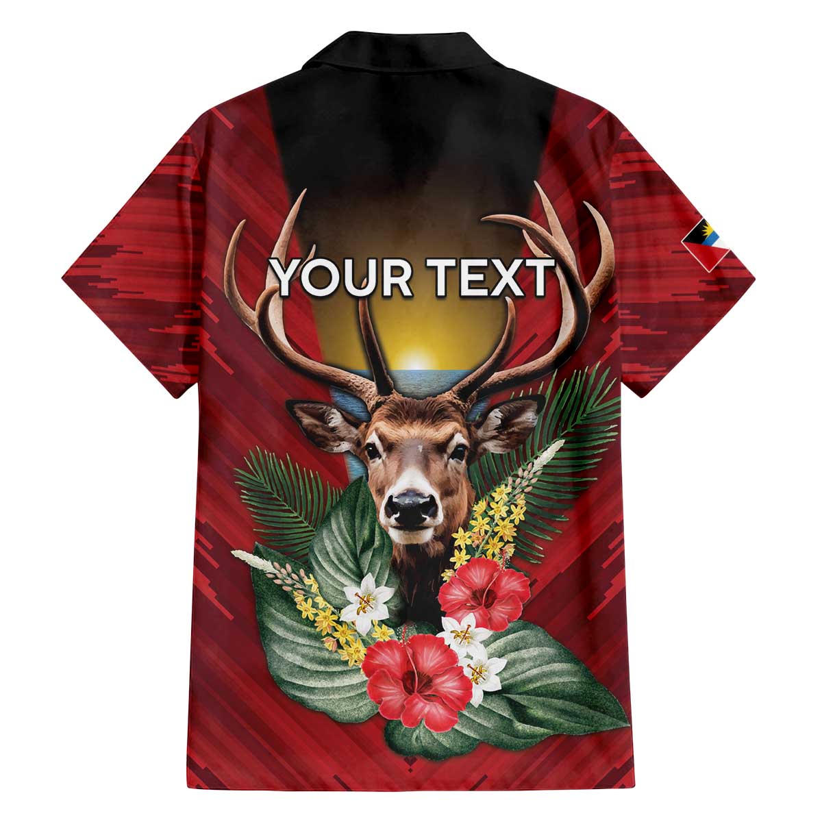 Personalized Antigua and Barbuda Family Matching Off The Shoulder Long Sleeve Dress and Hawaiian Shirt Tropical Flowers Stag Deer - Wonder Print Shop