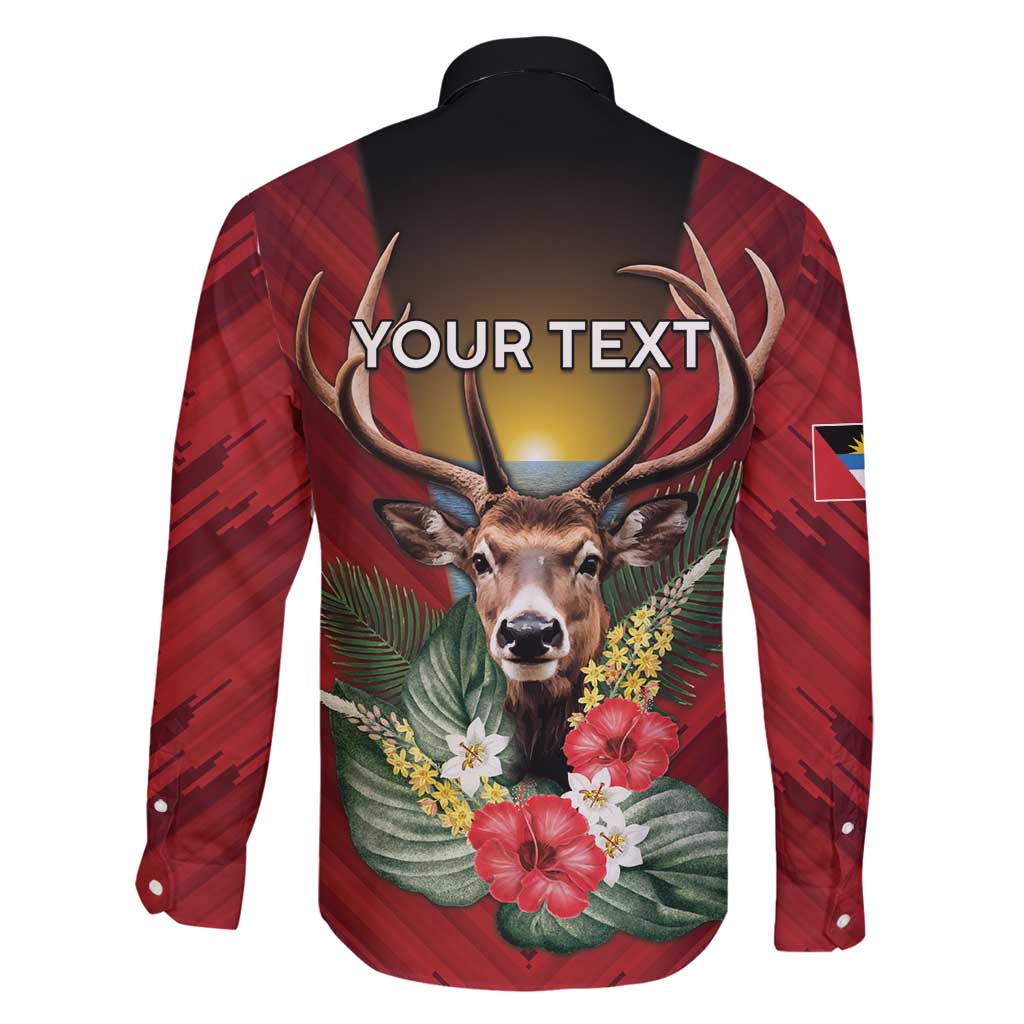 Personalized Antigua and Barbuda Family Matching Off Shoulder Maxi Dress and Hawaiian Shirt Tropical Flowers Stag Deer - Wonder Print Shop