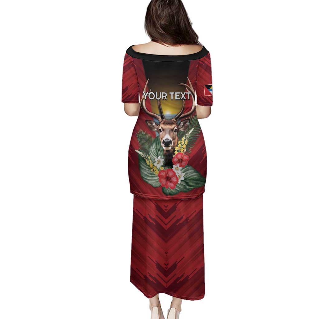 Personalized Antigua and Barbuda Family Matching Puletasi and Hawaiian Shirt Tropical Flowers Stag Deer - Wonder Print Shop