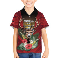 Personalized Antigua and Barbuda Family Matching Puletasi and Hawaiian Shirt Tropical Flowers Stag Deer - Wonder Print Shop
