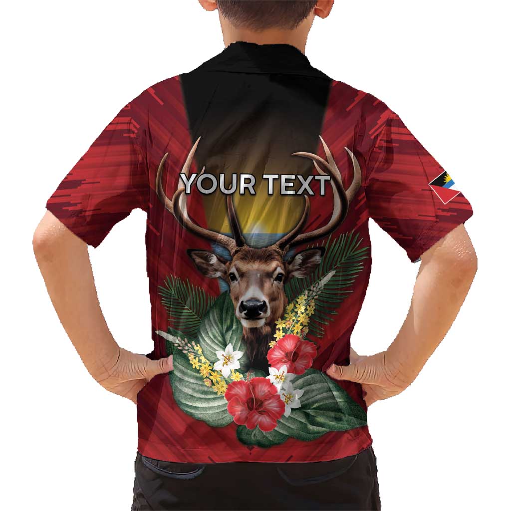 Personalized Antigua and Barbuda Family Matching Short Sleeve Bodycon Dress and Hawaiian Shirt Tropical Flowers Stag Deer - Wonder Print Shop