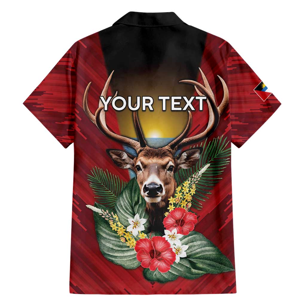 Personalized Antigua and Barbuda Family Matching Short Sleeve Bodycon Dress and Hawaiian Shirt Tropical Flowers Stag Deer - Wonder Print Shop
