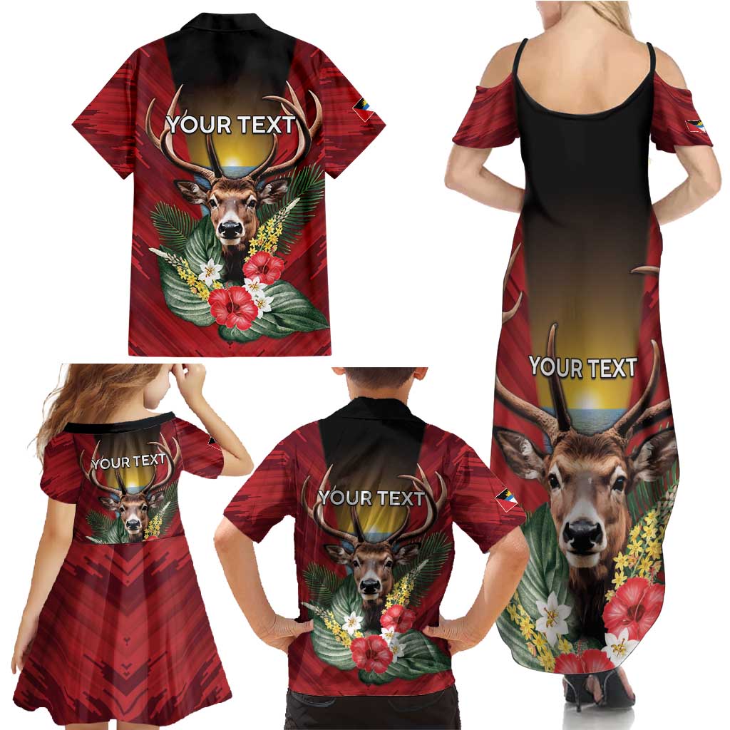 Personalized Antigua and Barbuda Family Matching Summer Maxi Dress and Hawaiian Shirt Tropical Flowers Stag Deer - Wonder Print Shop