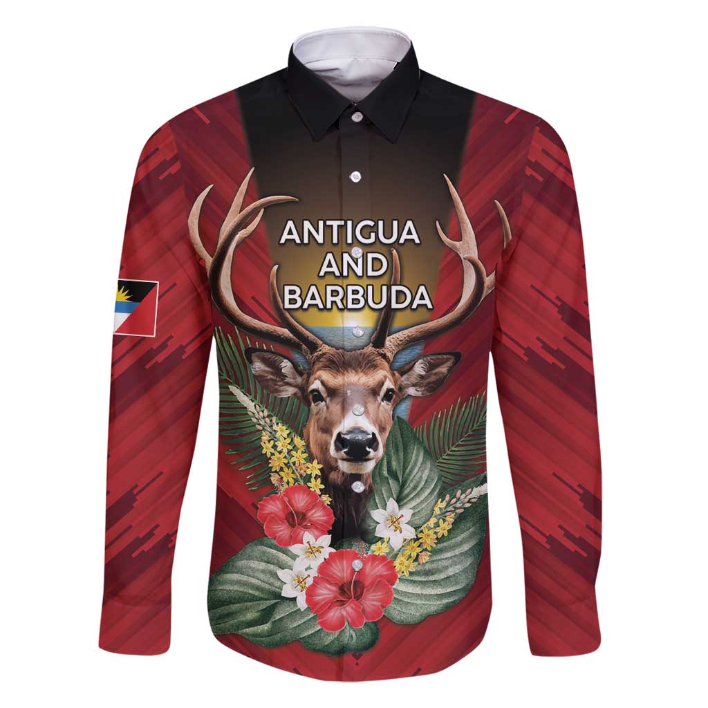 Personalized Antigua and Barbuda Family Matching Summer Maxi Dress and Hawaiian Shirt Tropical Flowers Stag Deer - Wonder Print Shop